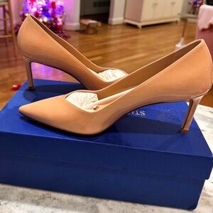 Stuart Weitzman Womens Anny 70 Pumps Heels Patent Leather Nude $475, size 9.5